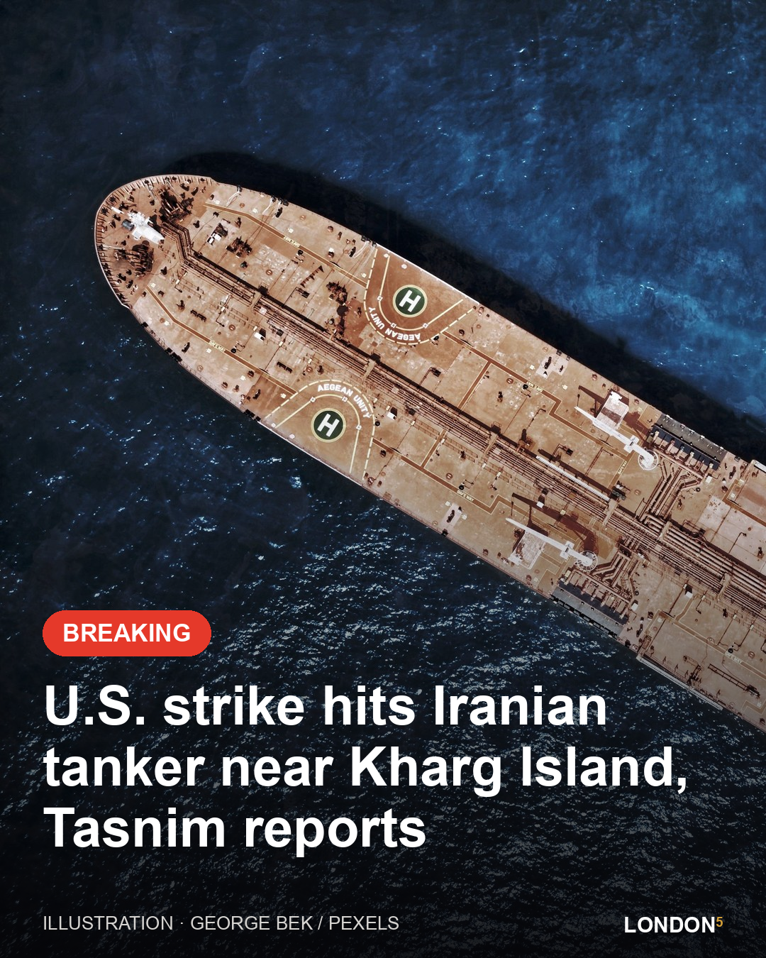 Illustration for: U.S. strike hits Iranian tanker near Kharg Island, Tasnim reports