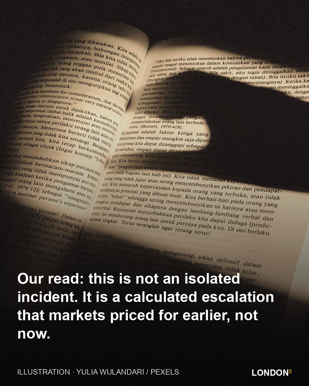 Our read: this is not an isolated incident. It is a calculated escalation that markets priced for earlier, not now.