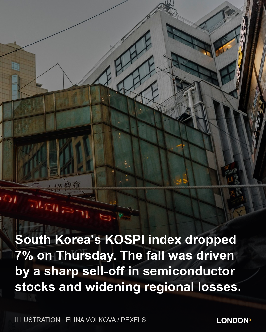 South Korea's KOSPI index dropped 7% on Thursday. The fall was driven by a sharp sell-off in semiconductor stocks and widening regional losses.