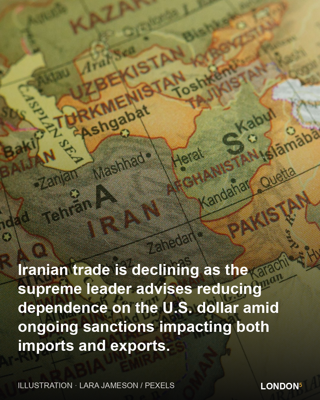 A map showing Iran and surrounding countries, highlighting the geopolitical context of trade restrictions.